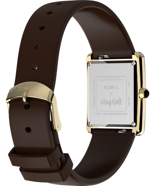 TW2Y75700 Harry Potter x Timex Hailey Hogwarts, reloj con correa de piel de 24 mm. Imagen del fondo de la caja con accesorio