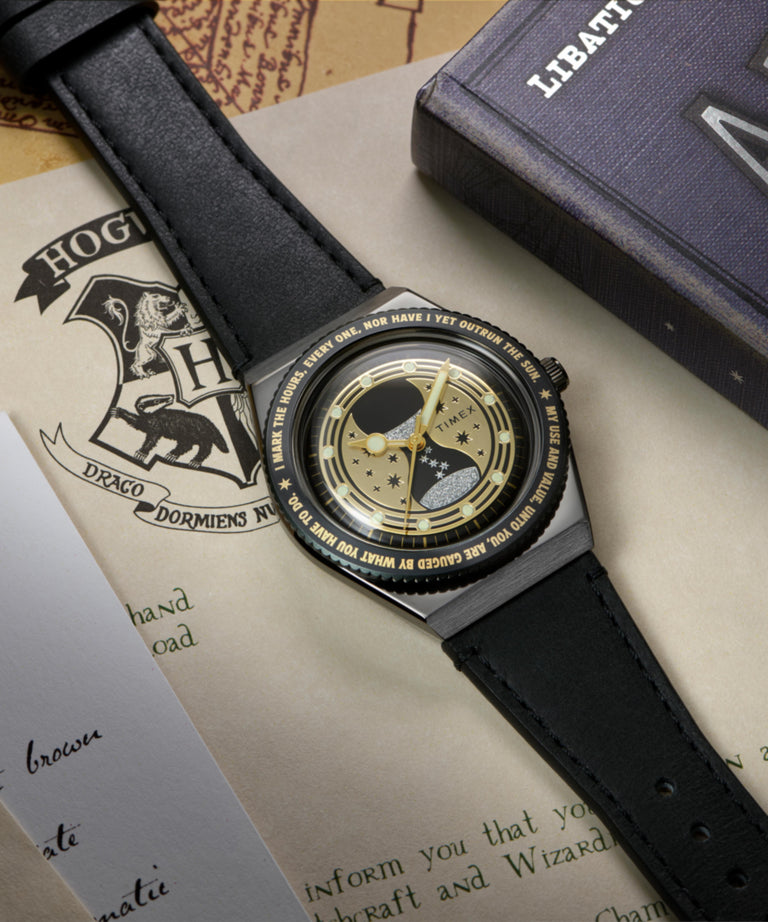 TW2Y76000 Harry Potter x Q Timex Time Turner 36mm Leather Strap Watch Campaign Key Silhouettes (Beauty shots) Image