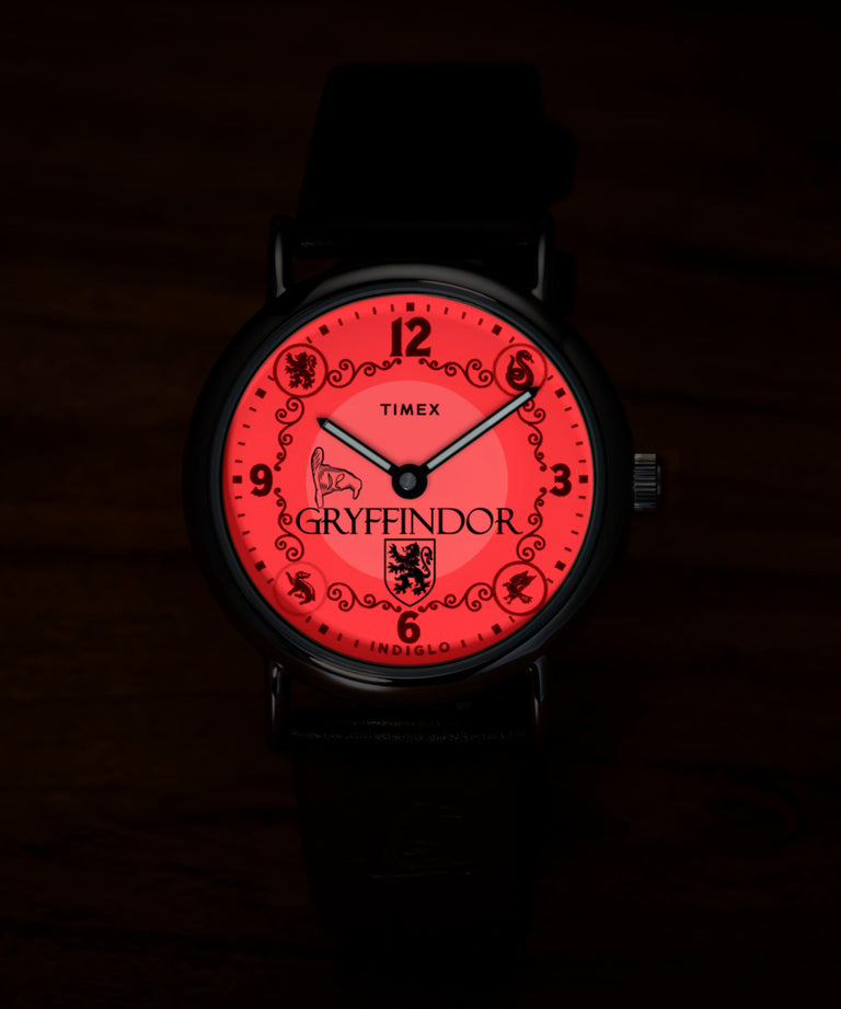 TW2Y76300 Harry Potter x Timex Weekender Gryffindor House 38mm Leather Strap Watch Campaign Key Silhouettes (Beauty shots) Image
