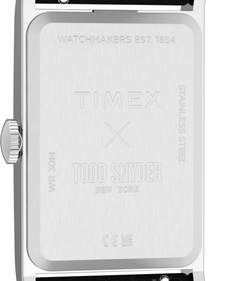 TW2Y78800 Todd Snyder x Timex 1976 Lexington, reloj con correa de piel de 21 mm. Imagen del fondo de la caja.