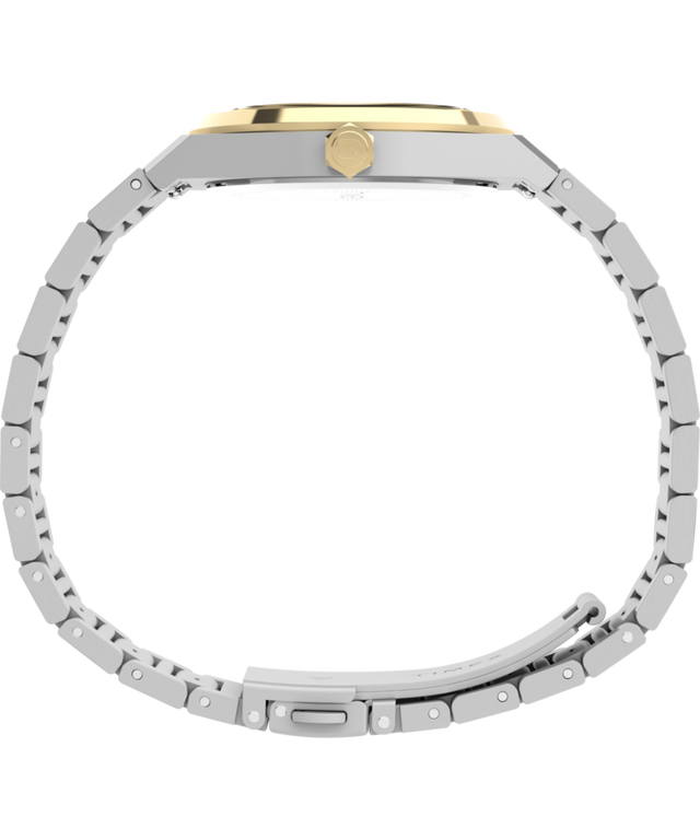 TW2Y81900 Q Reloj Timex Marbella de 34 mm con brazalete de acero inoxidable. Imagen de perfil