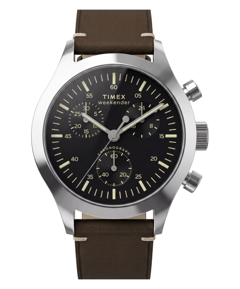 TW2Y85200 Reloj Timex Weekender® New England Chronograph de 40 mm con correa de piel. Imagen principal