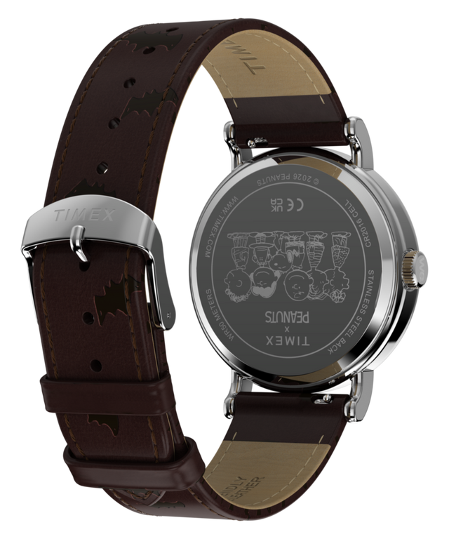 TW2Y85800 Peanuts® x Timex Weekender® Pumpkin 40mm Leather Strap Watch   Caseback with Attachment Image