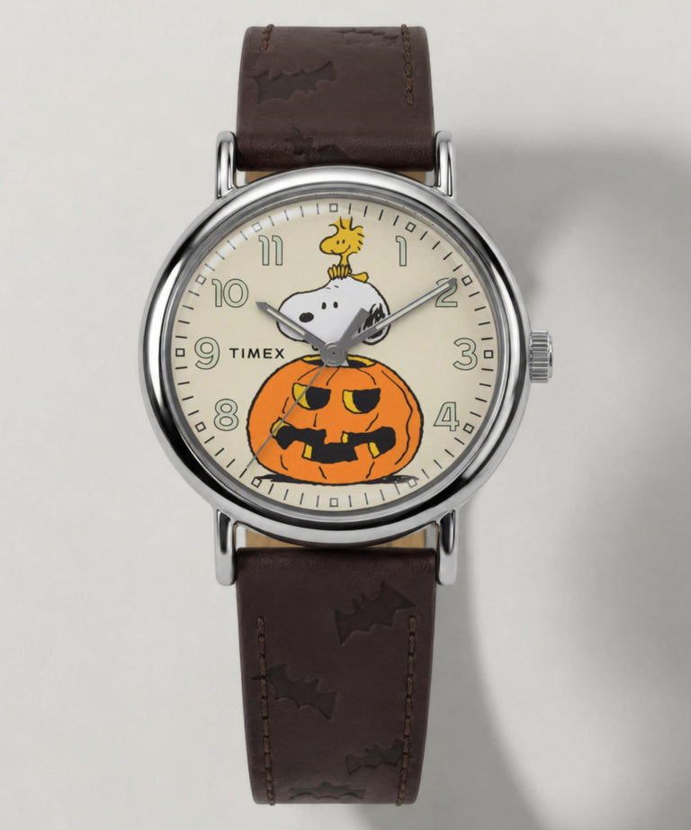TW2Y85800 Peanuts® x Timex Weekender® Pumpkin 40mm Leather Strap Watch   Campaign Key Silhouettes (Beauty shots) Image