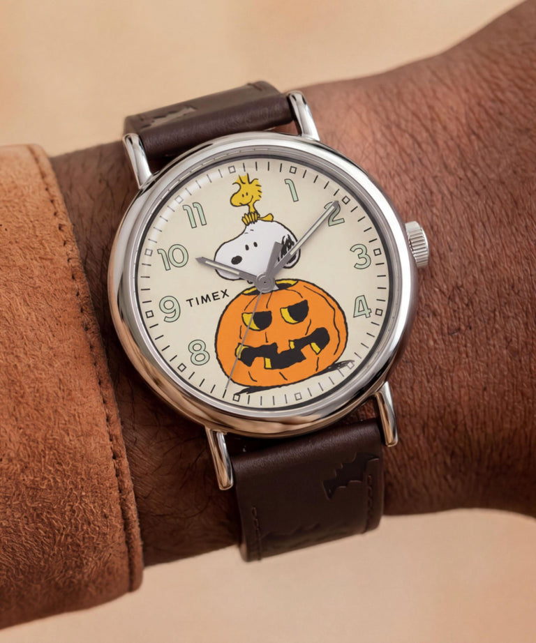 TW2Y85800 Peanuts® x Timex Weekender® Pumpkin 40mm Leather Strap Watch   Primary Wrist Image