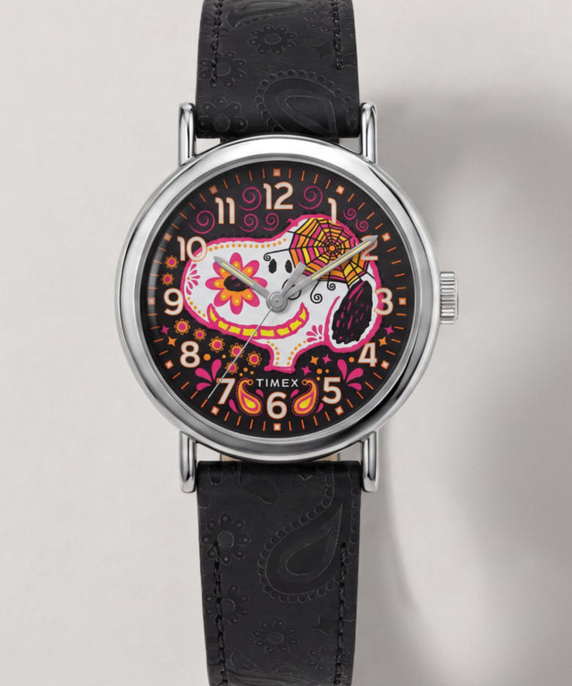 TW2Y85900 Peanuts® x Timex Weekender® Day of the Dead 40mm Leather Strap Watch Campaign Key Silhouettes (Beauty shots) Image