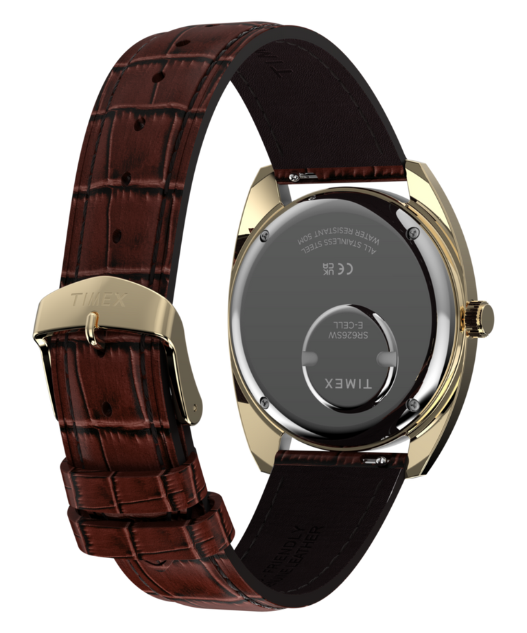 TW2Y87200 Timex 1978 Day Date Fumé Reissue 37mm Leather Strap Watch Caseback with Attachment Image
