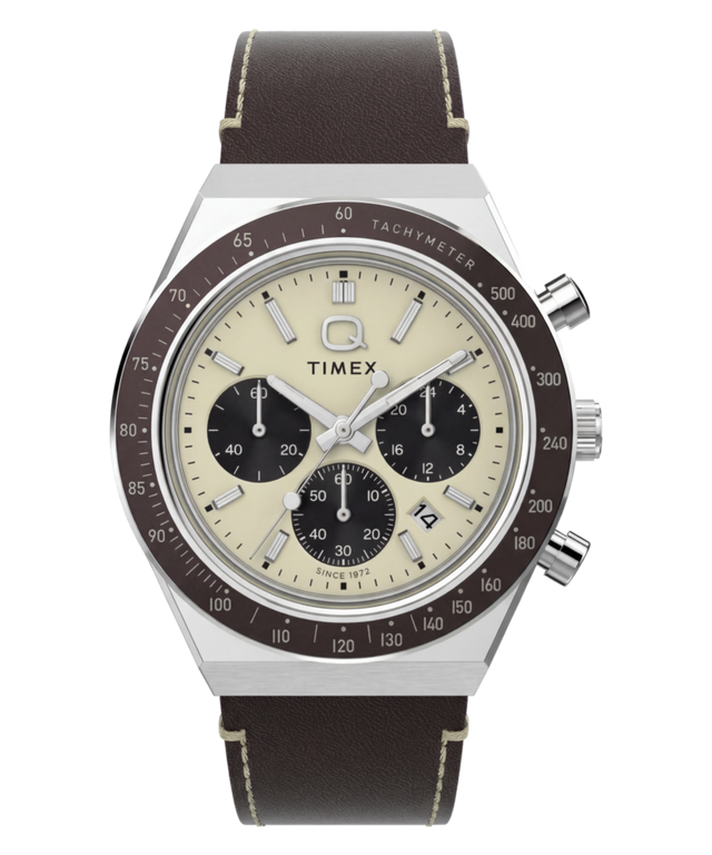 TW2Y88700 Q Timex Chronograph 40mm Leather Strap Watch Primary Image