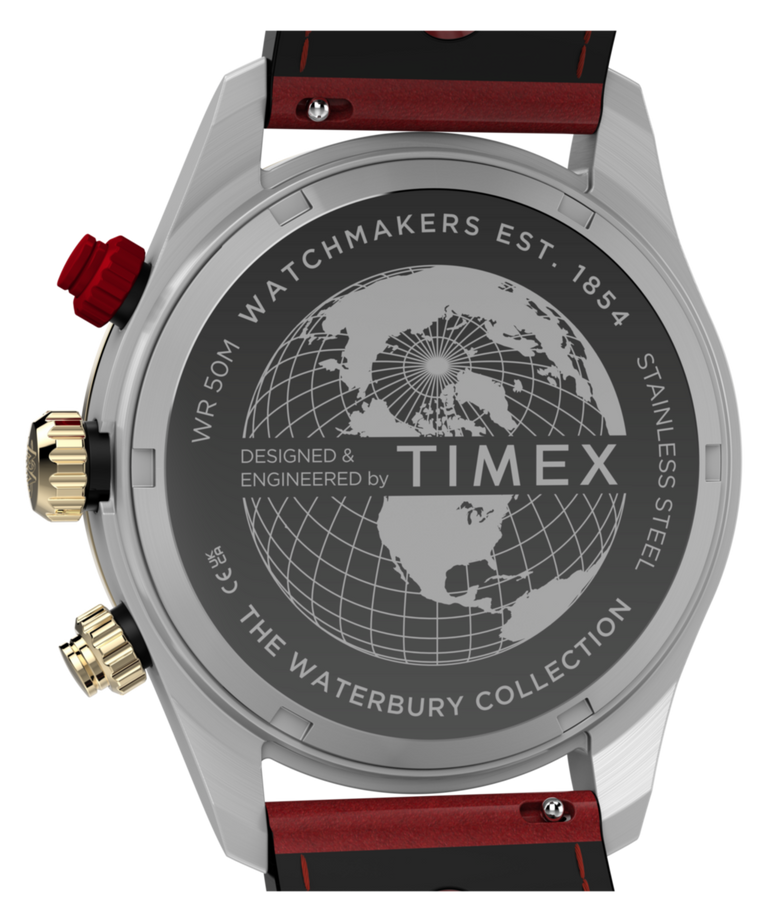 TW2Y93400 Waterbury Heritage Chronograph, reloj de 39 mm con correa de piel: imagen del fondo de la caja