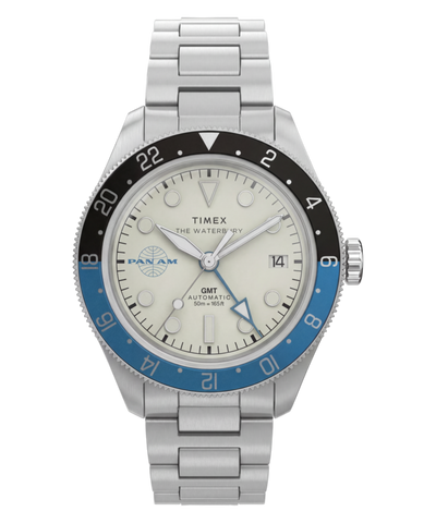 TW2Y94300 Pan Am® x Timex® Waterbury Automatic GMT 41.5mm Stainless Steel Bracelet Watch
 Primary Image