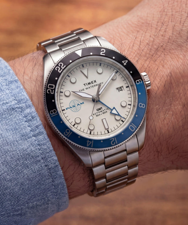 Pan Am x Timex Waterbury Automatic GMT TW2Y94300 wrist view