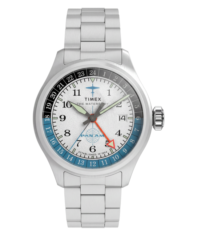 TW2Y94600 Pan Am® x Timex® Waterbury GMT 41mm Stainless Steel Bracelet Watch Primary Image