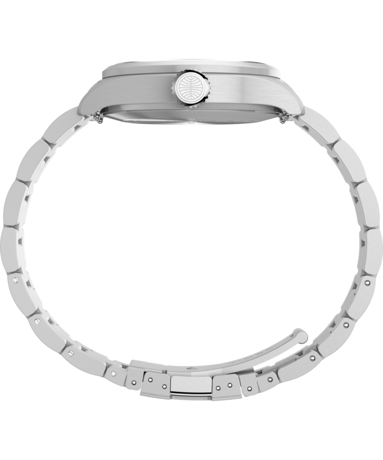 TW2Y94600 Pan Am® x Timex® Waterbury GMT, reloj de 41 mm con brazalete de acero inoxidable. Imagen de perfil