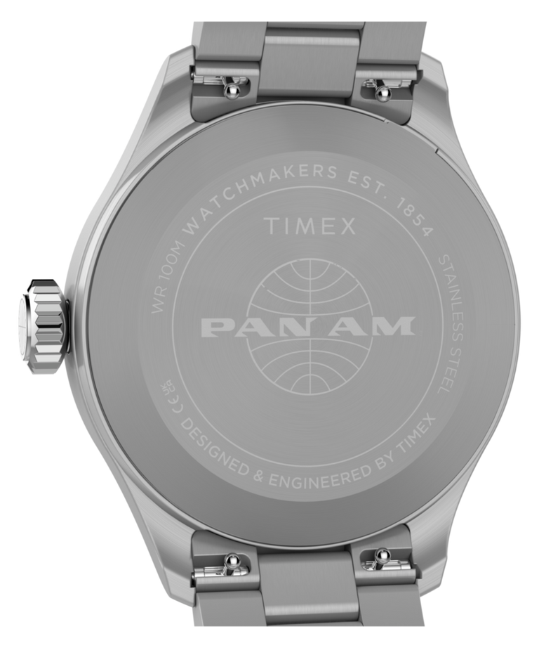 TW2Y94600 Pan Am® x Timex® Waterbury GMT 41mm Stainless Steel Bracelet Watch Caseback Image