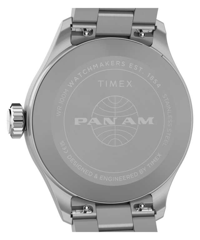 TW2Y94600 Pan Am® x Timex® Waterbury GMT 41mm Stainless Steel Bracelet Watch Caseback Image