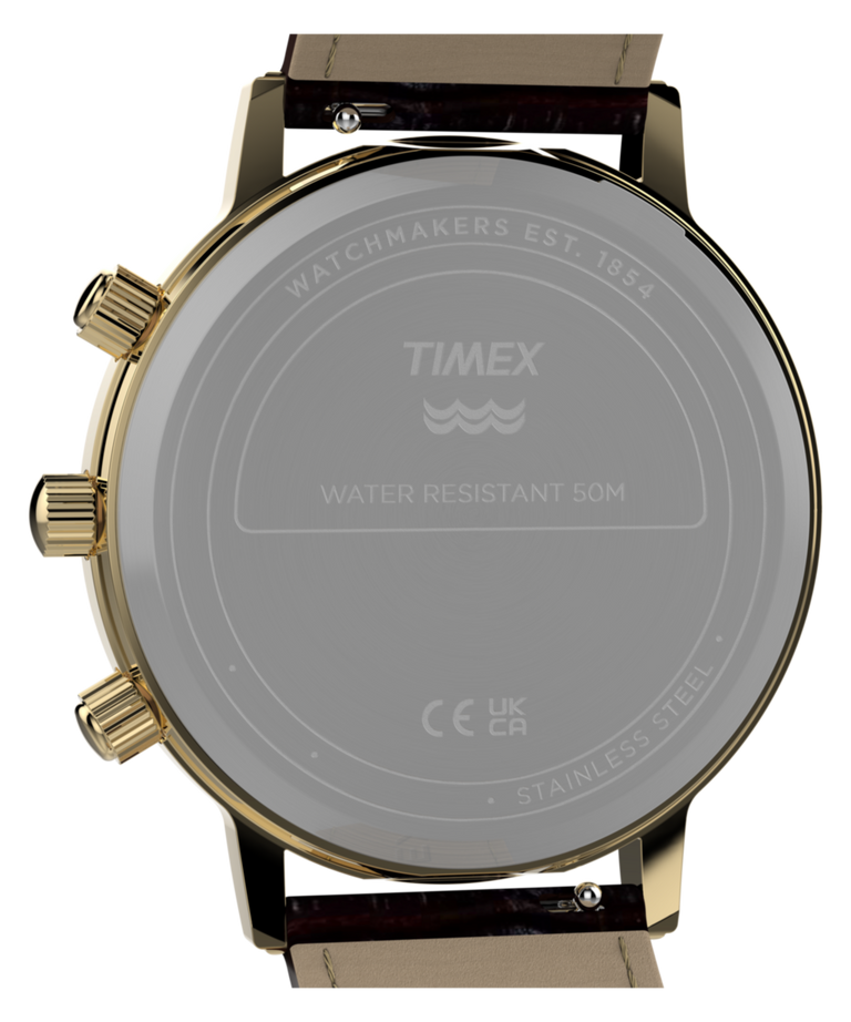 TW2Y99000 Timex 1990 Moon Phase Reissue 37mm Leather Strap Watch Caseback Image