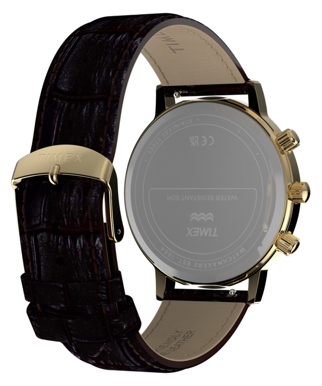 TW2Y99000 Timex 1990 Moon Phase Reissue 37mm Leather Strap Watch Caseback with Attachment Image