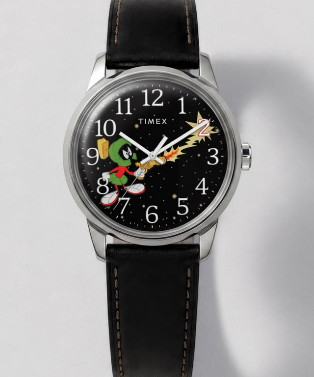 TW2Y99300 Looney Tunes Marvin the Martian x Timex Easy Reader® 38mm Leather Strap Watch Campaign Key Silhouettes (Beauty shots) Image