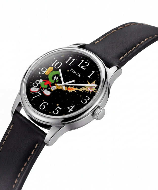 TW2Y99300 Looney Tunes Marvin the Martian x Timex Easy Reader® 38mm Leather Strap Watch Alt Beauty Shot 4