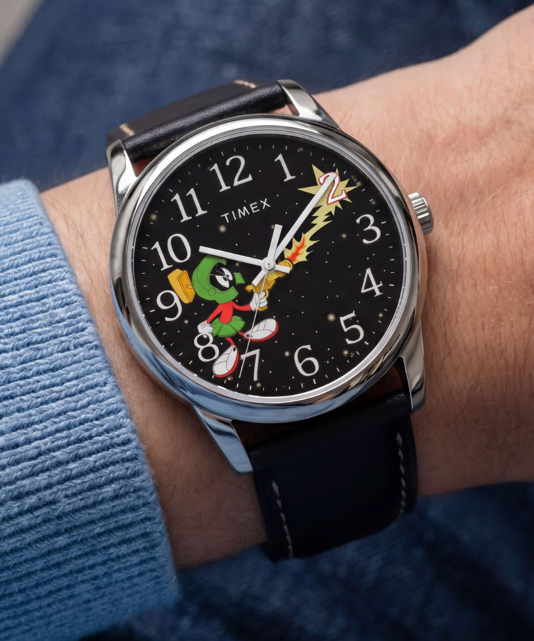 TW2Y99300 Looney Tunes Marvin the Martian x Timex Easy Reader® 38mm Leather Strap Watch Primary Wrist Image