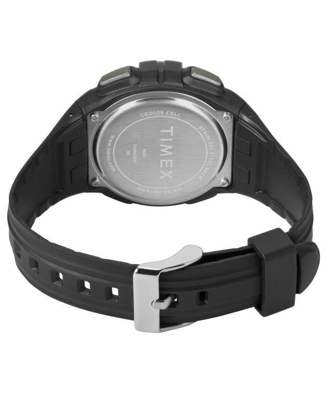 TW5M63800 Reloj Timex digital de 43 mm con correa de resina. Imagen del fondo de la caja con accesorio