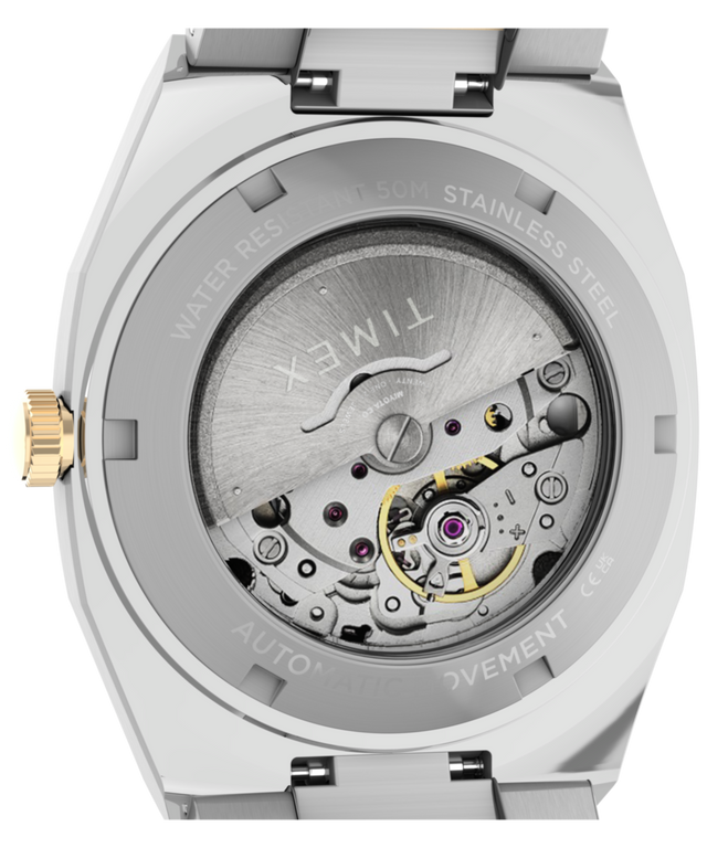 TW6A00600 Timex® Automatic E Line 38mm Stainless Steel Bracelet Watch Caseback Image