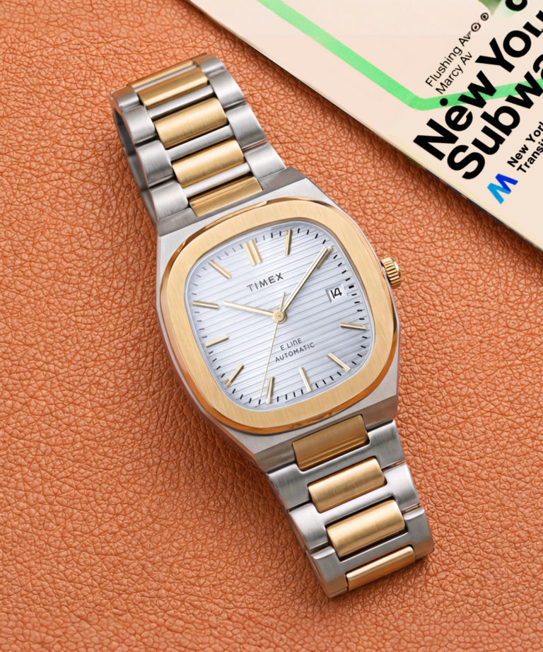 TW6A00600 Timex® Automatic E Line 38mm Stainless Steel Bracelet Watch Campaign Key Silhouettes (Beauty shots) Image