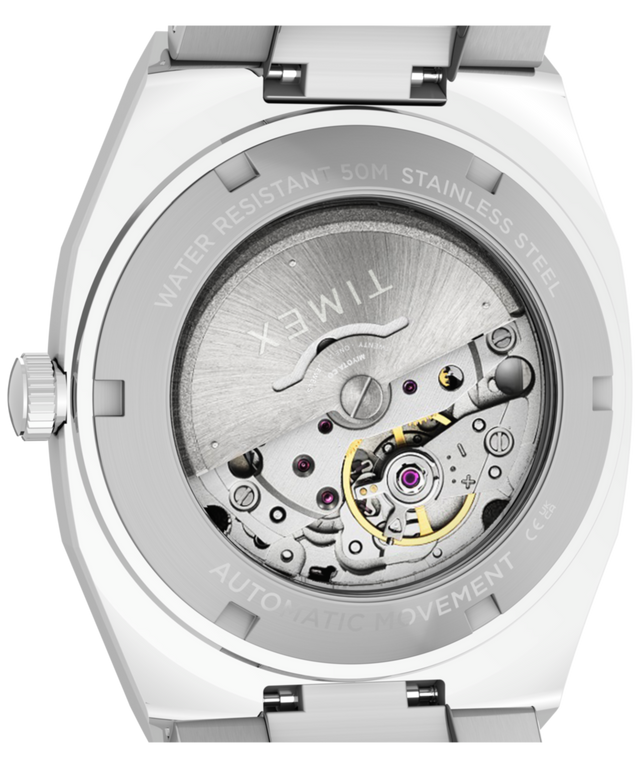 TW6A00700 Timex® Automatic E Line, reloj de 38 mm con brazalete de acero inoxidable: imagen del fondo de la caja