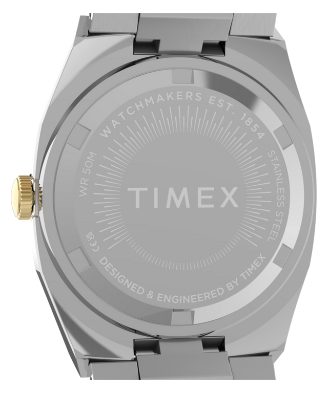 TW6A00800 Timex® Quartz E Line 30mm Stainless Steel Bracelet Watch  Caseback Image