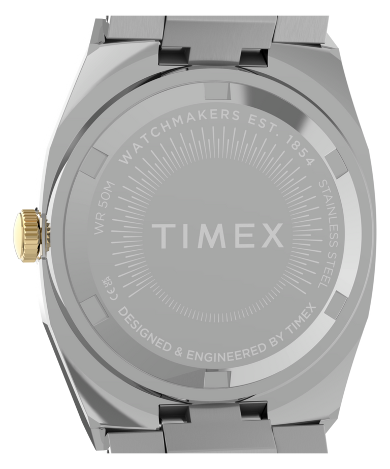 TW6A00800 Timex® Quartz E Line 30mm Stainless Steel Bracelet Watch  Caseback Image