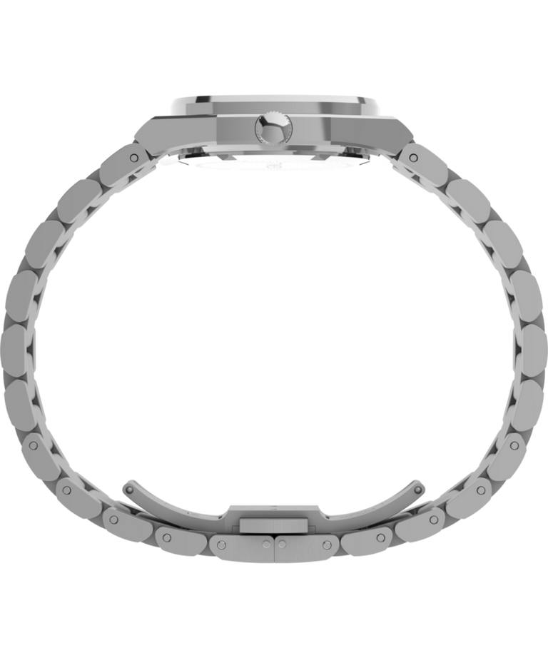 TW6A01000 Reloj Timex® Quartz E Line de 30 mm con brazalete de acero inoxidable. Imagen de perfil