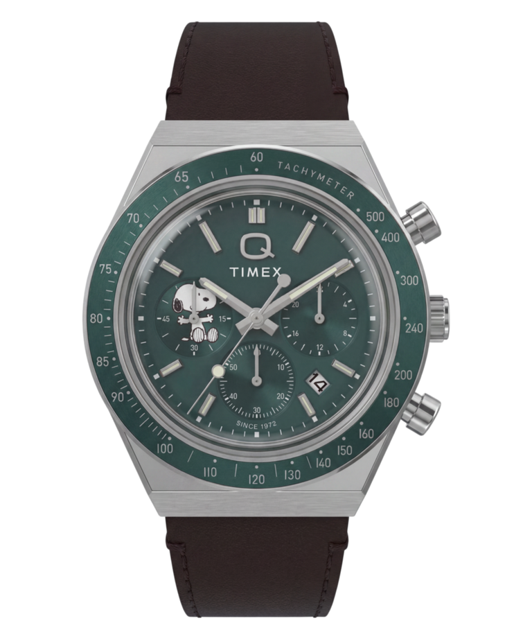 TW6A04400 Reloj Peanuts® x Q Timex Cronógrafo de 40 mm con correa de piel — Imagen principal