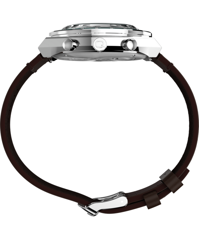 TW6A04400 Peanuts® x Q Timex Cronógrafo de 40 mm con correa de piel. Imagen de perfil del reloj