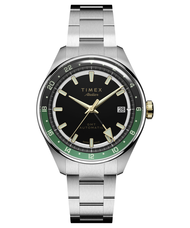 TW6A07200 Timex Atelier GMT Première M1a, 38 mm, fabricado en Suiza, automático, con brazalete de acero inoxidable. Imagen principal
