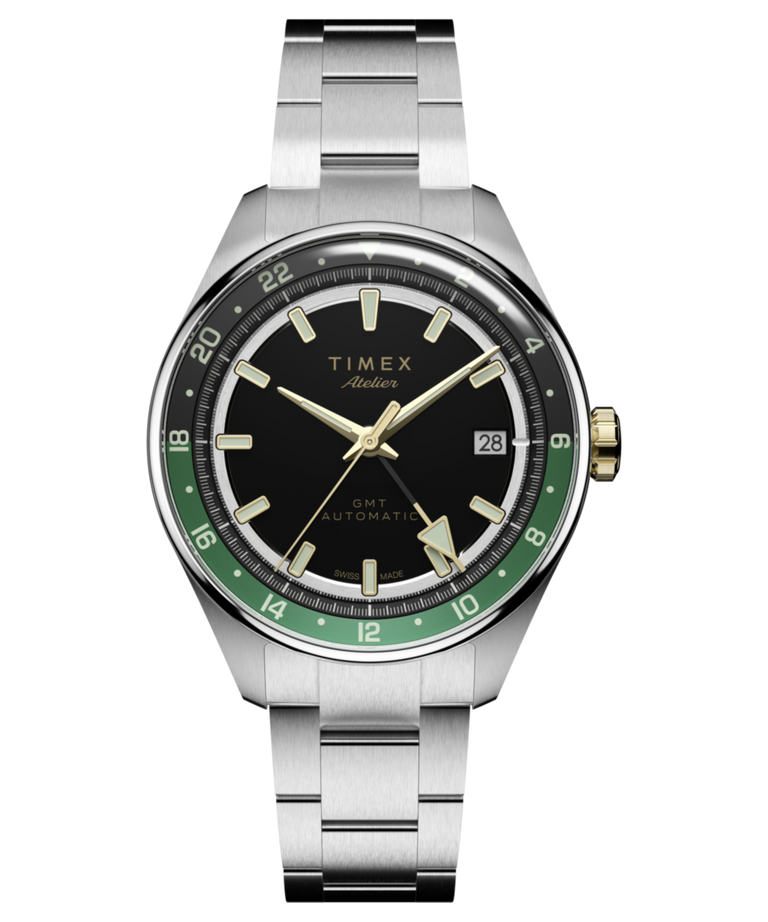 TW6A07200 Timex Atelier GMT Première M1a, 38 mm, fabricado en Suiza, automático, con brazalete de acero inoxidable. Imagen principal