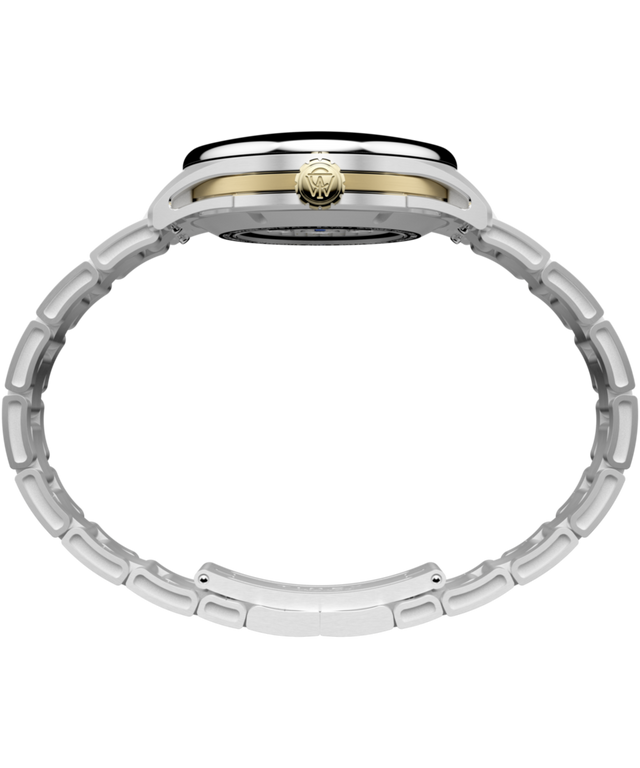TW6A07200 Timex Atelier GMT Première M1a, 38 mm, fabricado en Suiza, automático, con brazalete de acero inoxidable. Imagen de perfil