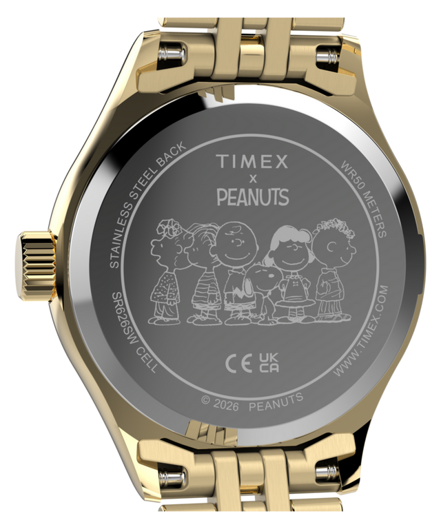 TW6A07400 Reloj Peanuts x Timex Legacy Mini Heart Hug de 25 mm con brazalete de acero inoxidable  Imagen del fondo de la caja