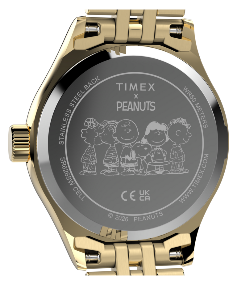 TW6A07400 Reloj Peanuts x Timex Legacy Mini Heart Hug de 25 mm con brazalete de acero inoxidable  Imagen del fondo de la caja