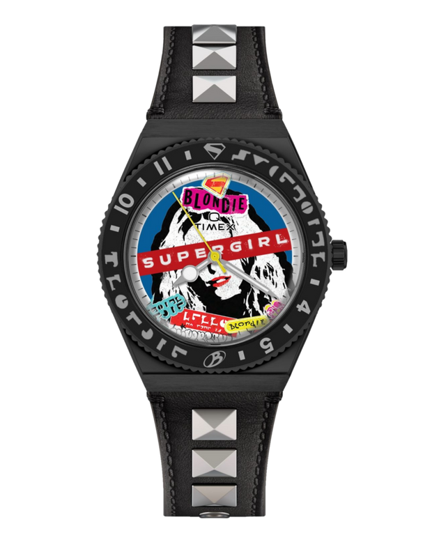 TW6A35000 SUPERGIRL x Blondie x Q Timex 36mm Leather Strap Watch Primary Image