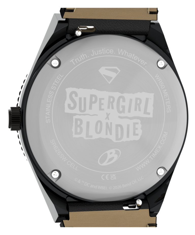 TW6A35000 SUPERGIRL x Blondie x Q Timex 36mm Leather Strap Watch Caseback Image