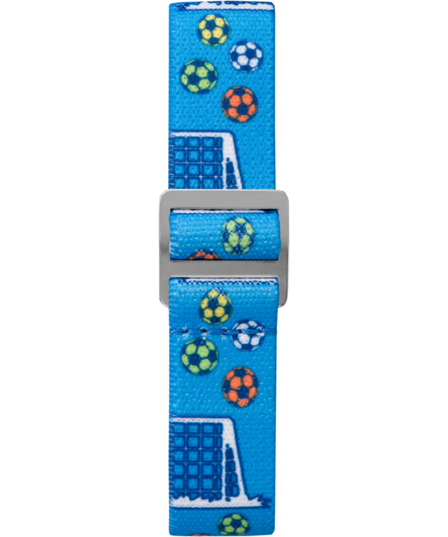 TW7C16500 TIMEX TIME MACHINES® Correa de reloj infantil de 29 mm de tejido elástico azul con motivos de fútbol — Imagen