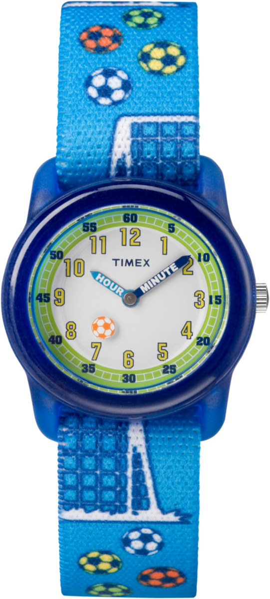 TW7C16500 TIMEX TIME MACHINES® Reloj infantil de 29 mm con diseño de fútbol en tejido elástico azul - Imagen principal
