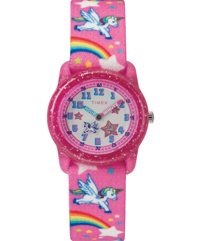 TW7C25500 TIMEX TIME MACHINES® 29mm Rainbow Unicorn Pink Elastic Fabric Kids Watch Primary Image