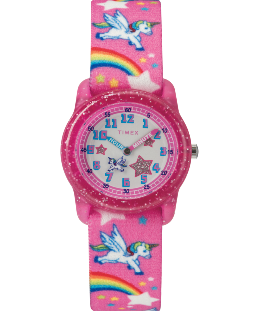 TW7C25500 TIMEX TIME MACHINES® 29mm Rainbow Unicorn Pink Elastic Fabric Kids Watch Primary Image
