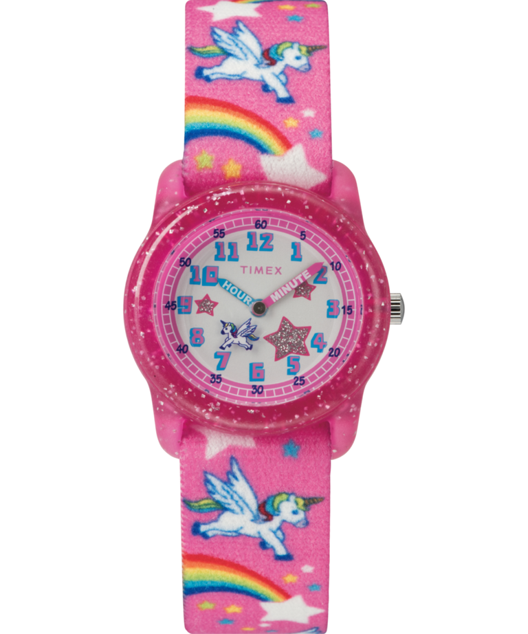 TW7C25500 TIMEX TIME MACHINES® 29mm Rainbow Unicorn Pink Elastic Fabric Kids Watch Primary Image