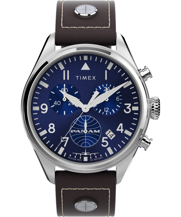 TWG030000 Timex X Pan Am Chronograph 42mm Leather Strap Watch Primary Image