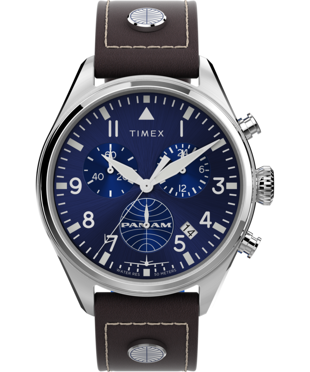TWG030000 Timex X Pan Am Chronograph 42mm Leather Strap Watch Primary Image