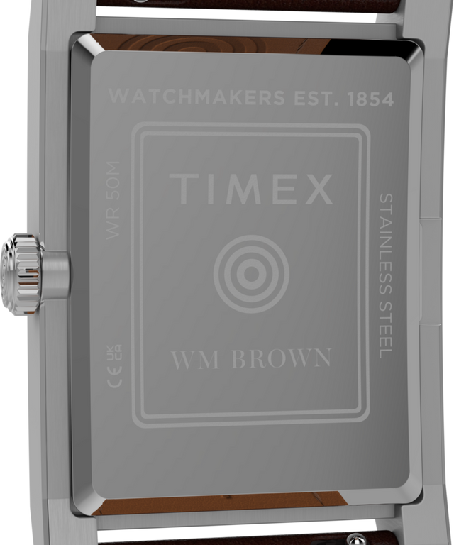 TWG069000 WM Brown x Timex: imagen del fondo de la caja del reloj con correa de piel de 26 mm