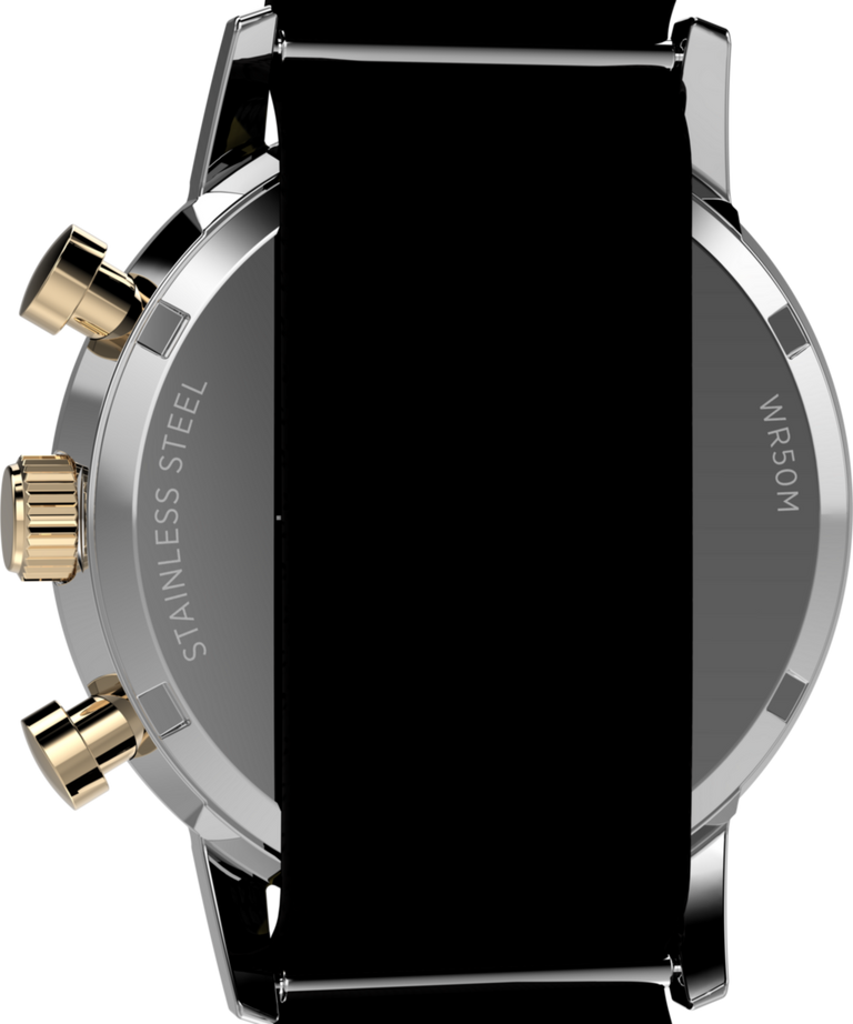 TWG069100 Vontélle x Timex Marlin: reloj cronógrafo de cuarzo de 40 mm con correa de tela, set de regalo. Imagen del fondo de la caja.