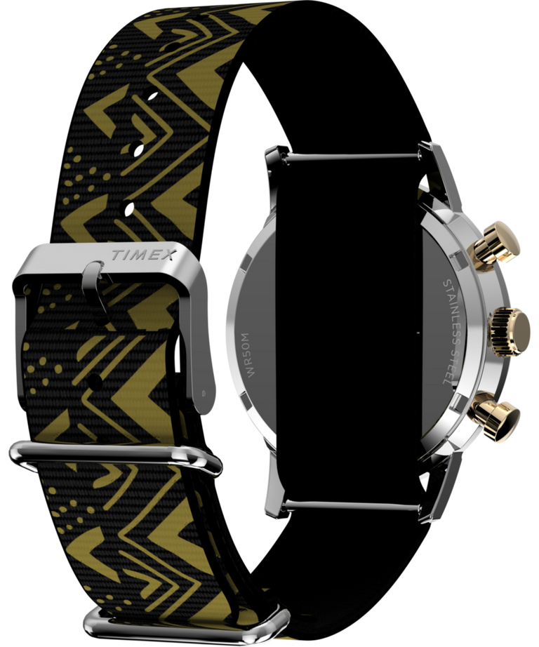 TWG069100 Vontélle x Timex Marlin Quartz Chronograph 40mm Fabric Strap Watch Gift Set Caseback with Attachment Image
